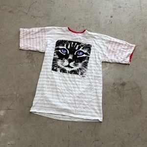 Vintage Premier Sportswear S Fowler Cat Purple Eyes Striped Reversible T-Shirt M